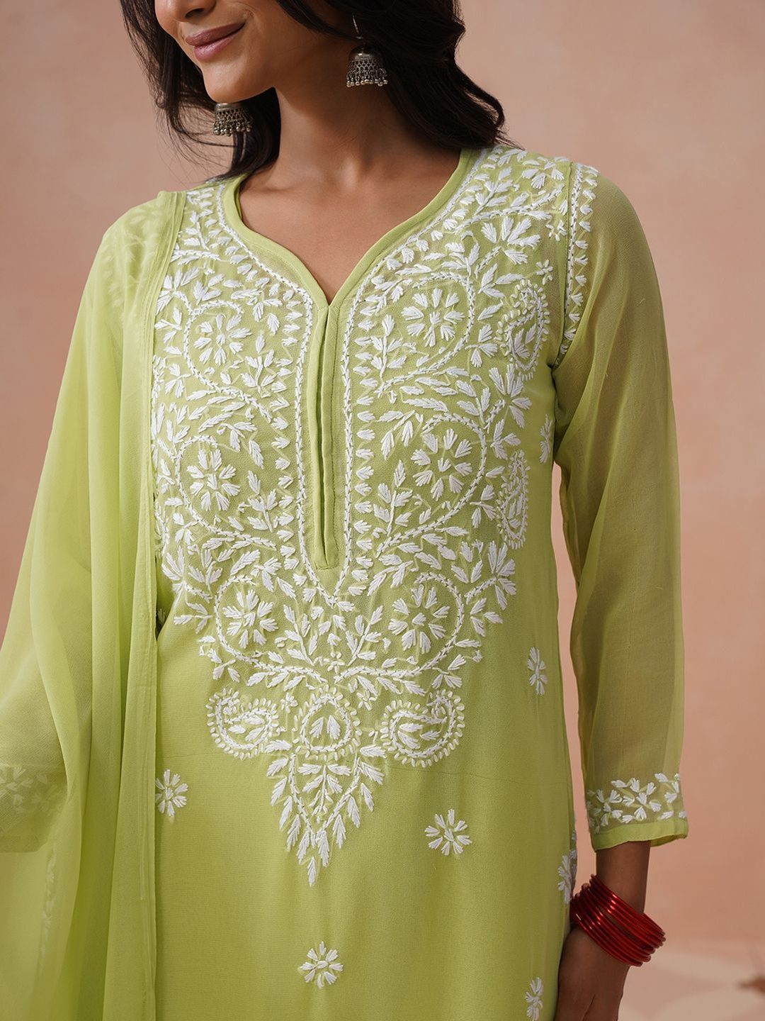 Rumah Wanita Chikankari Kerja Benang Sulam Georgette Kurta