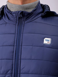 The Indian Garage Co Men Blue Solid Detachable Hood Quilted Jacket