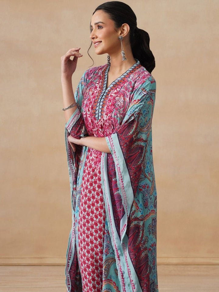 House of Chikankari Women Printed Chikankari Crepe Kaftan Kurta