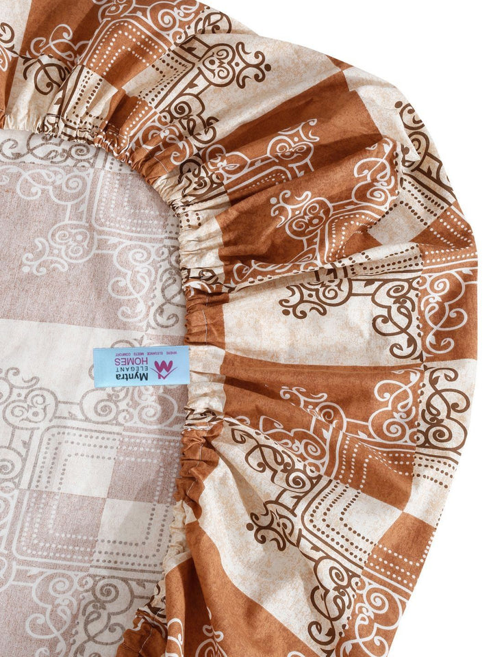Myntra Elegant Homes Brown & White Floral 400 TC King Bedsheet with 2 Pillow Covers