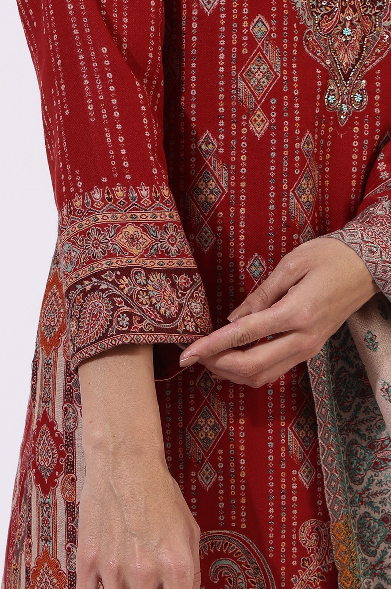 W Floral Printed U-Neck Straight Kurta With Trousers And Dupatta