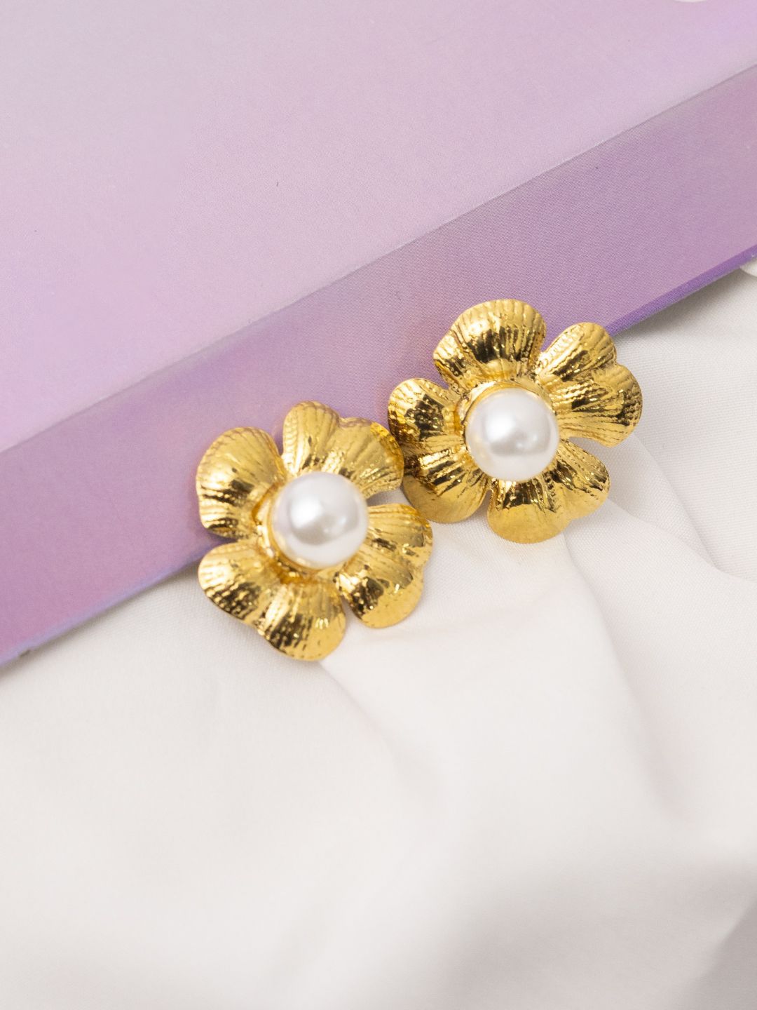 VOGUE PANASH Stainless Steel 18K Gold-Plated Pearls Beaded Floral Shape Studs
