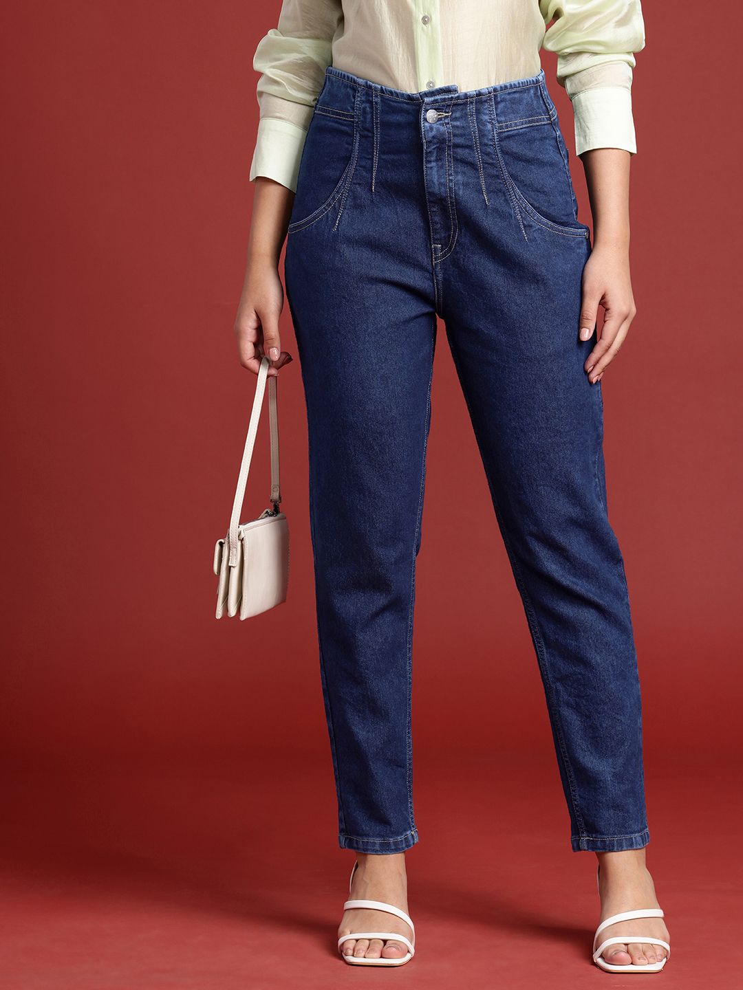 all about you Women Mom Fit High-Rise Light Fade Stretchable Jeans