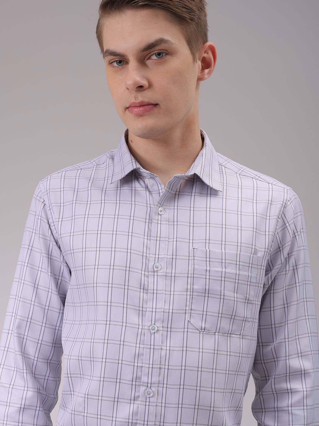 The Indian Garage Co. X Luxe Men Cutaway Collar Checked Slim Fit Formal Shirt