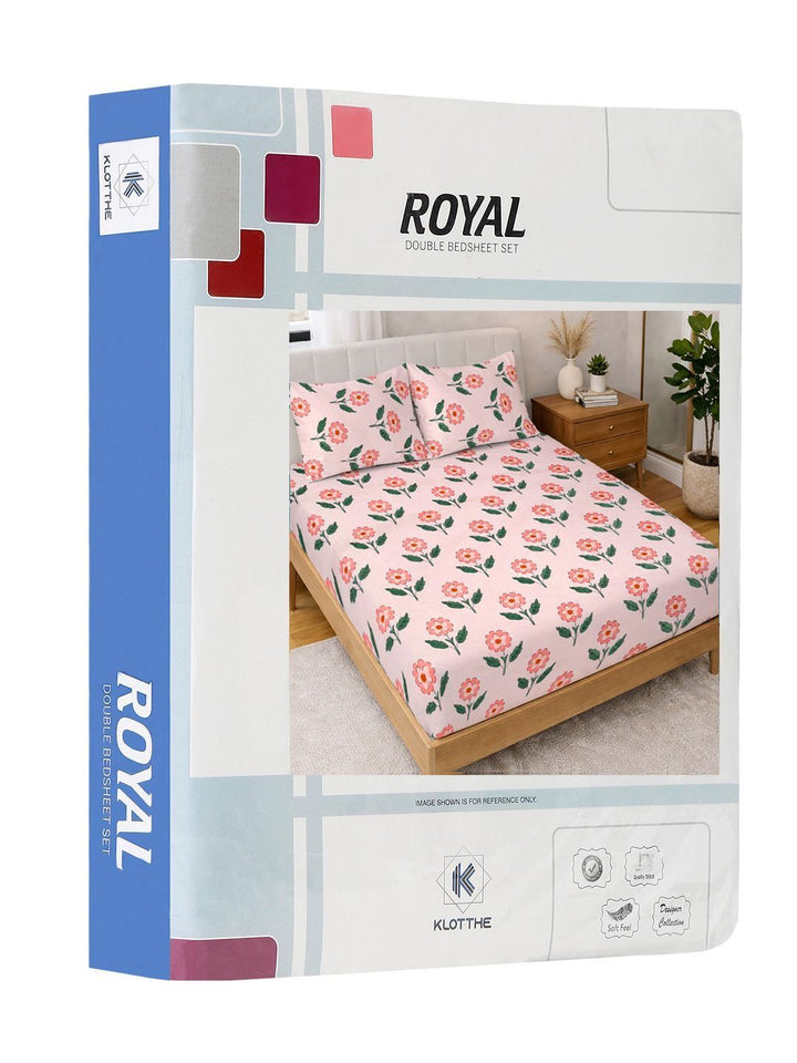 KLOTTHE Pink & Green Printed 300 TC Double Bedsheet With 2 Pillow Covers- 2.5 m x 2.25 m