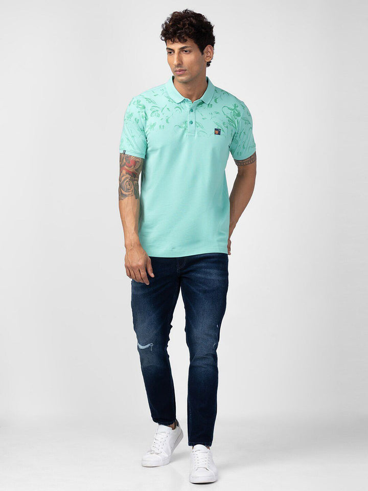 SPYKAR Men Floral Printed Polo Collar Cotton T-shirt