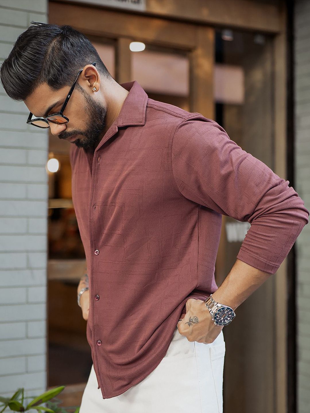 Powerlook Men Cuban Collar Textured Regular Fit Casual Shirt