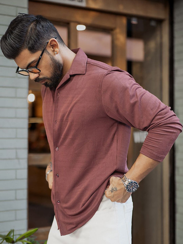 Powerlook Men Cuban Collar Textured Regular Fit Casual Shirt