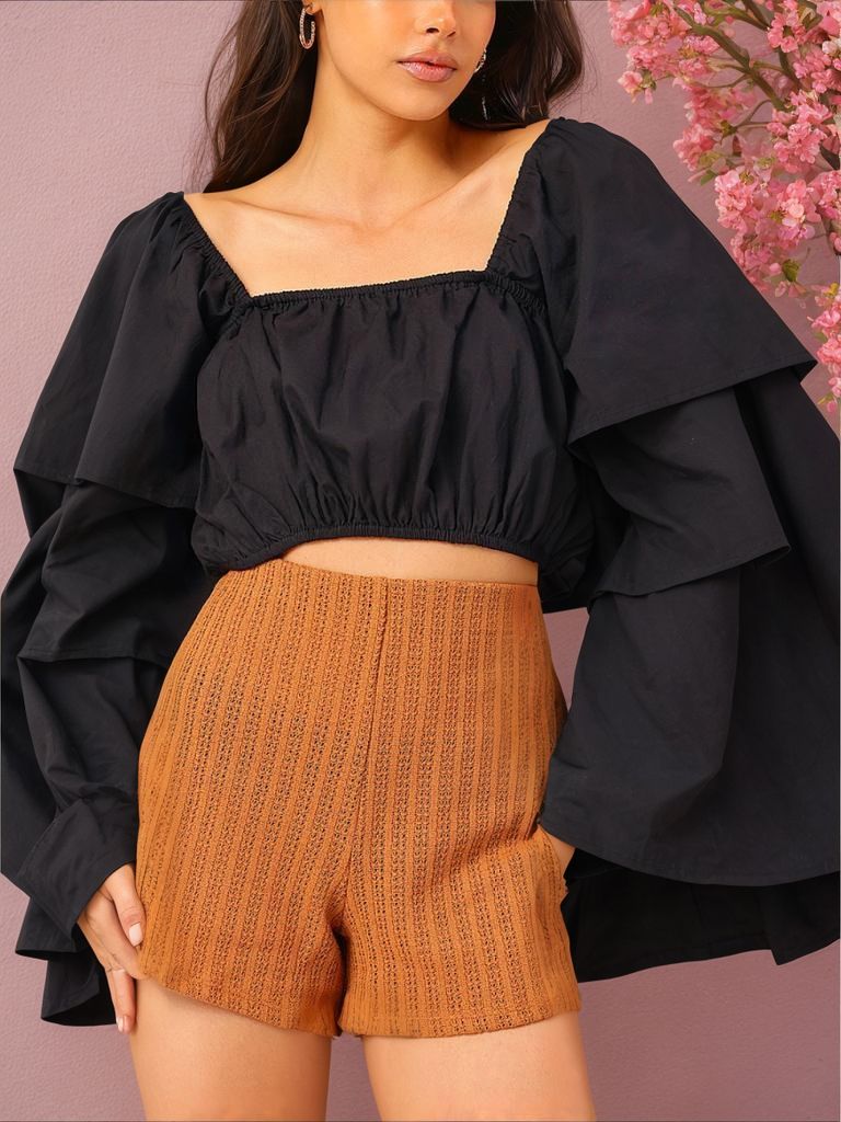 DressBerry Frill Fever Layered Bell Sleeves Crop Top