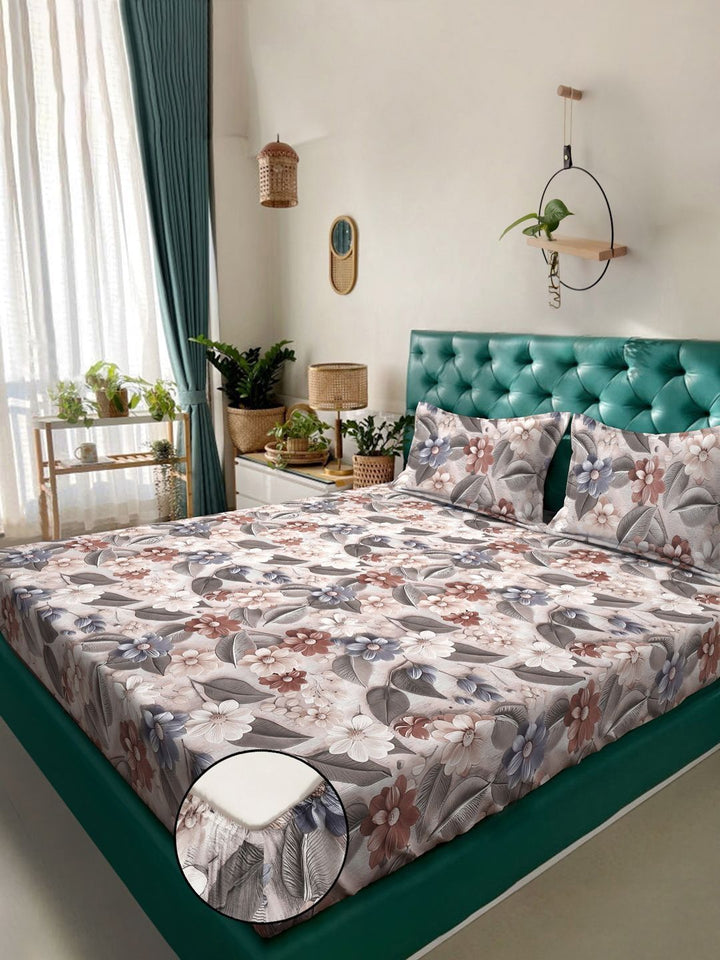 Myntra Elegant Homes Multicoloured Floral 300 TC King Bedsheet with 2 Pillow Covers