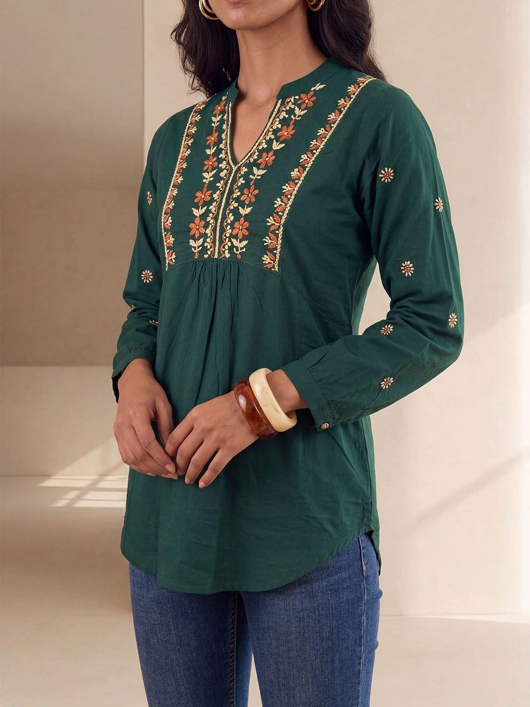 House of Chikankari Floral Embroidered Ethnic Cotton Top