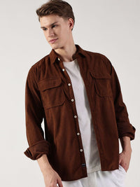 Thomas Scott Men Premium Slim Fit Opaque Corduroy Casual Shirt