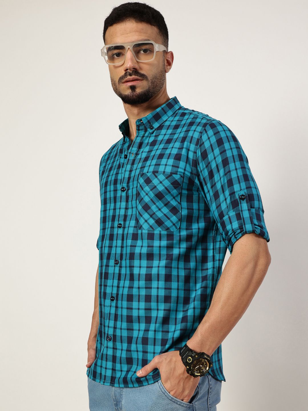 Thomas Scott Men Premium Slim Fit Opaque Checked Casual Shirt