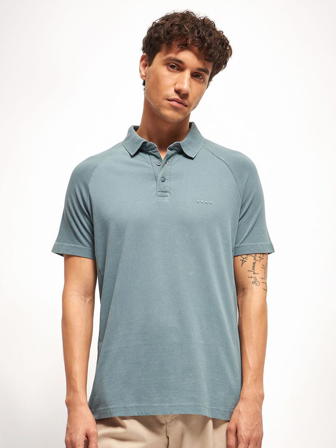 THE BEAR HOUSE Men Solid Polo Collar Pure Cotton T-shirt