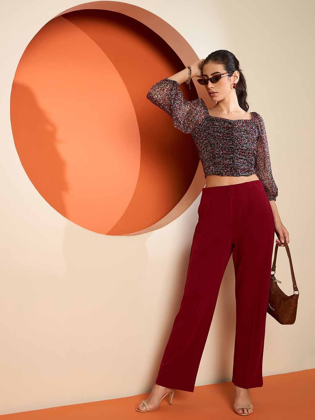 Antheaa Women Solid Smart Straight comfort Fit High-Rise Trousers
