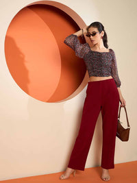 Antheaa Women Solid Smart Straight comfort Fit High-Rise Trousers