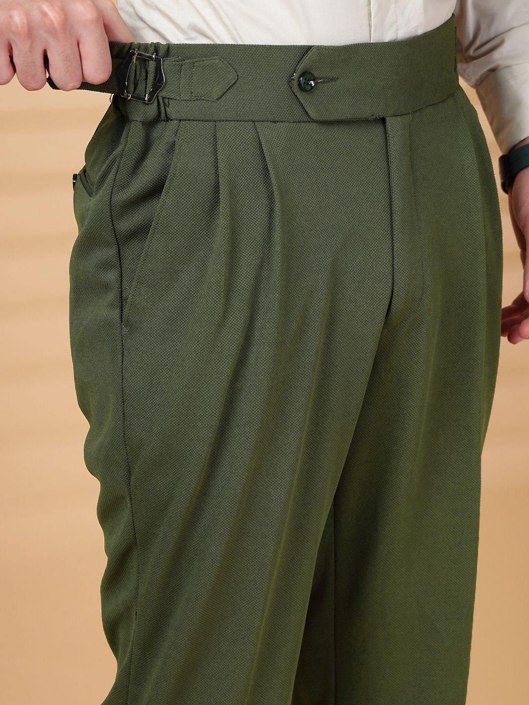 KLOTTHE Lelaki Olive Lycra Seluar Formal Formal