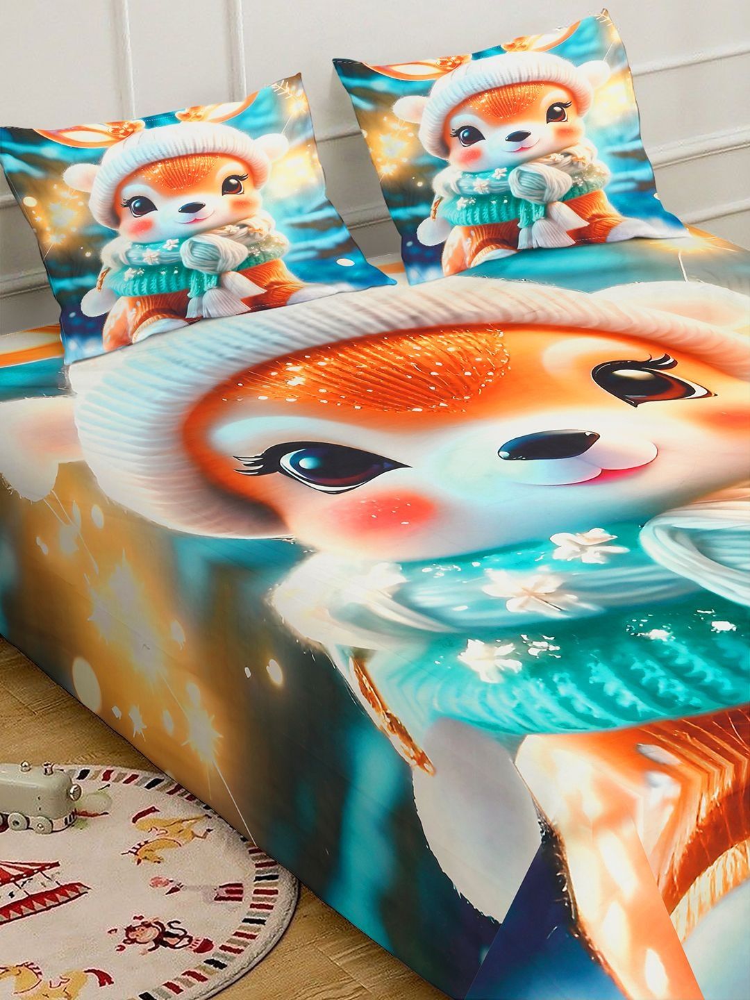 KLOTTHE Multi Cartoon Characters  Printed 400 TC King Superfine Bedsheets