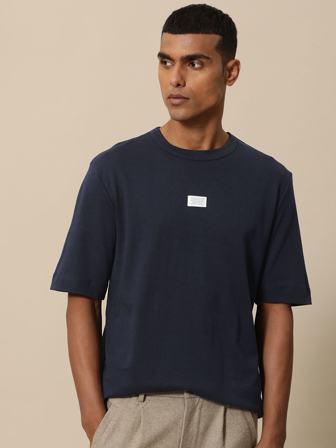 Mr Bowerbird Men Navy Blue Pure Cotton Philosophy Oversized T-shirt