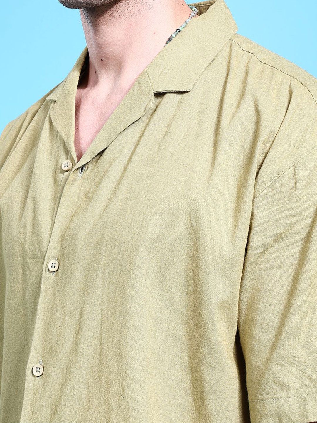The Indian Garage Co Men Cuban Collar Relaxed Fit Linen Resortwear Shirt