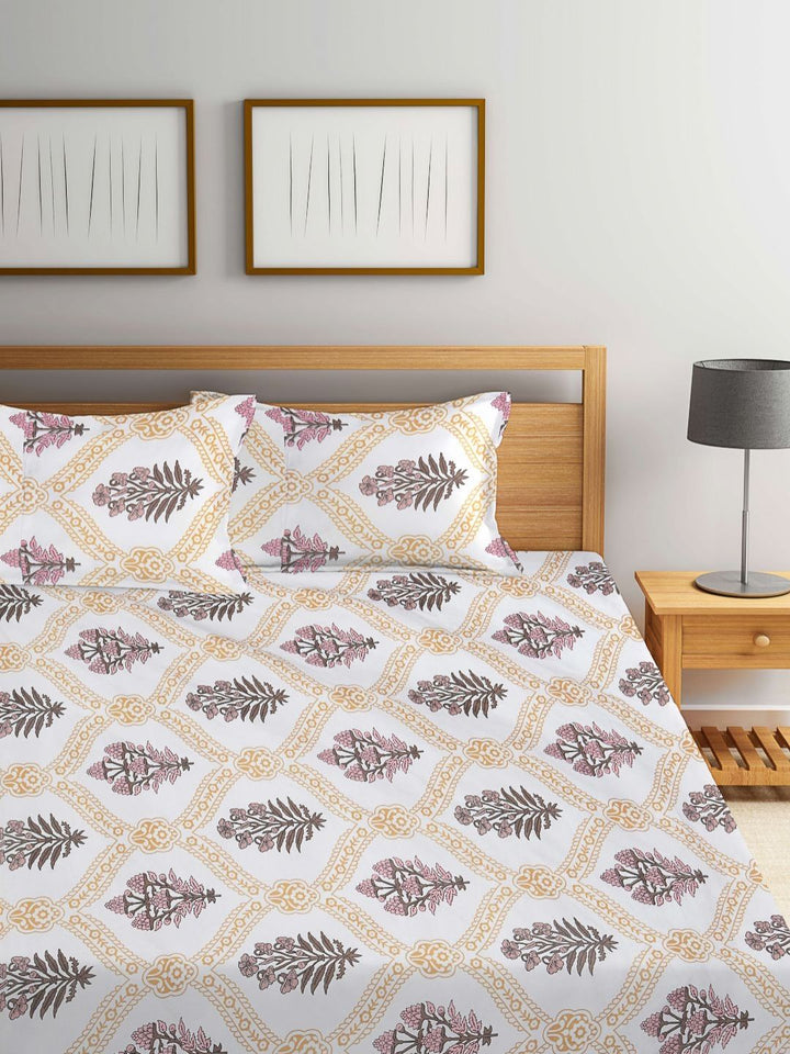 Myntra Elegant Homes White 300 TC Fitted King Cadar Katil Halus & 2 Sarung Bantal: 250X225 sm
