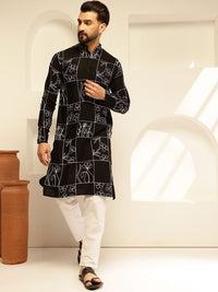 SOJANYA Bunga Sulam Kolar Mandarin Benang Kerja Cotton Silk Kurta Lurus