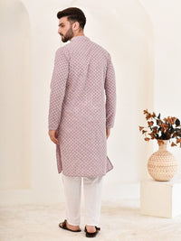 House of Chikankari Men Blue Cotton Embroidered Kurta