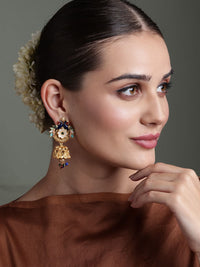 PANASH Subang Jhumkas Bersalut Emas Cubic Zirconia Bertampal Merak