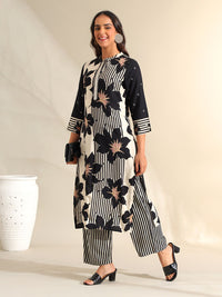 Mamicha Women Floral Printed Regular Beads and Stones Pure Cotton Kurta with Palazzos