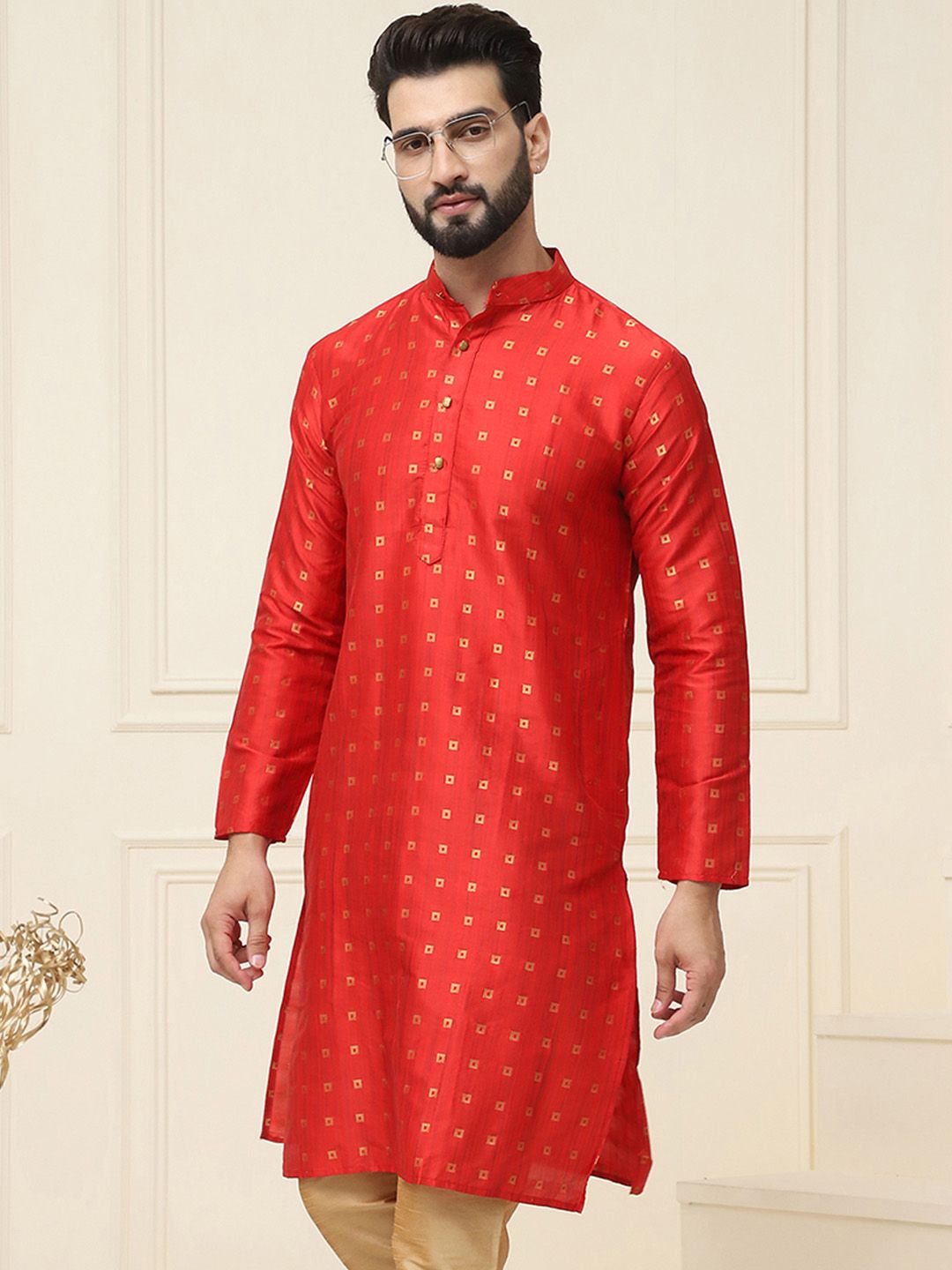 SOJANYA Geometric Printed Band Collar Straight Kurta