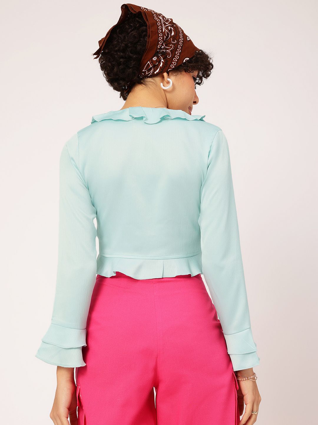 DressBerry Cottagecore Tie-Up Neck Ruffles Crop Top