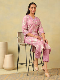 Kurta Kerja Benang Biasa Mamicha Wanita Bercetak Bunga dengan Seluar