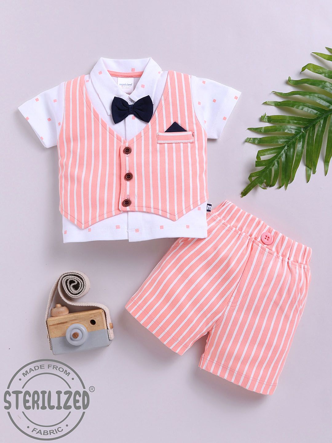 Moms Love Infant Boys Striped Pure Cotton Clothing Set