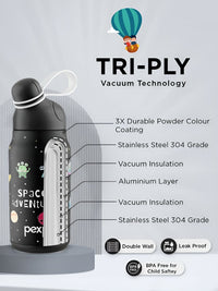 Pexpo Black Printed Single Stainless Steel Double Wall Vacuum Water Bottle 420ml