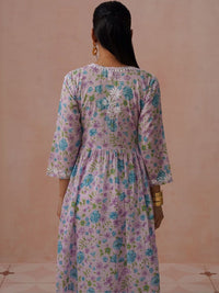 House of Chikankari Floral Print Bell Sleeve Maxi Dress