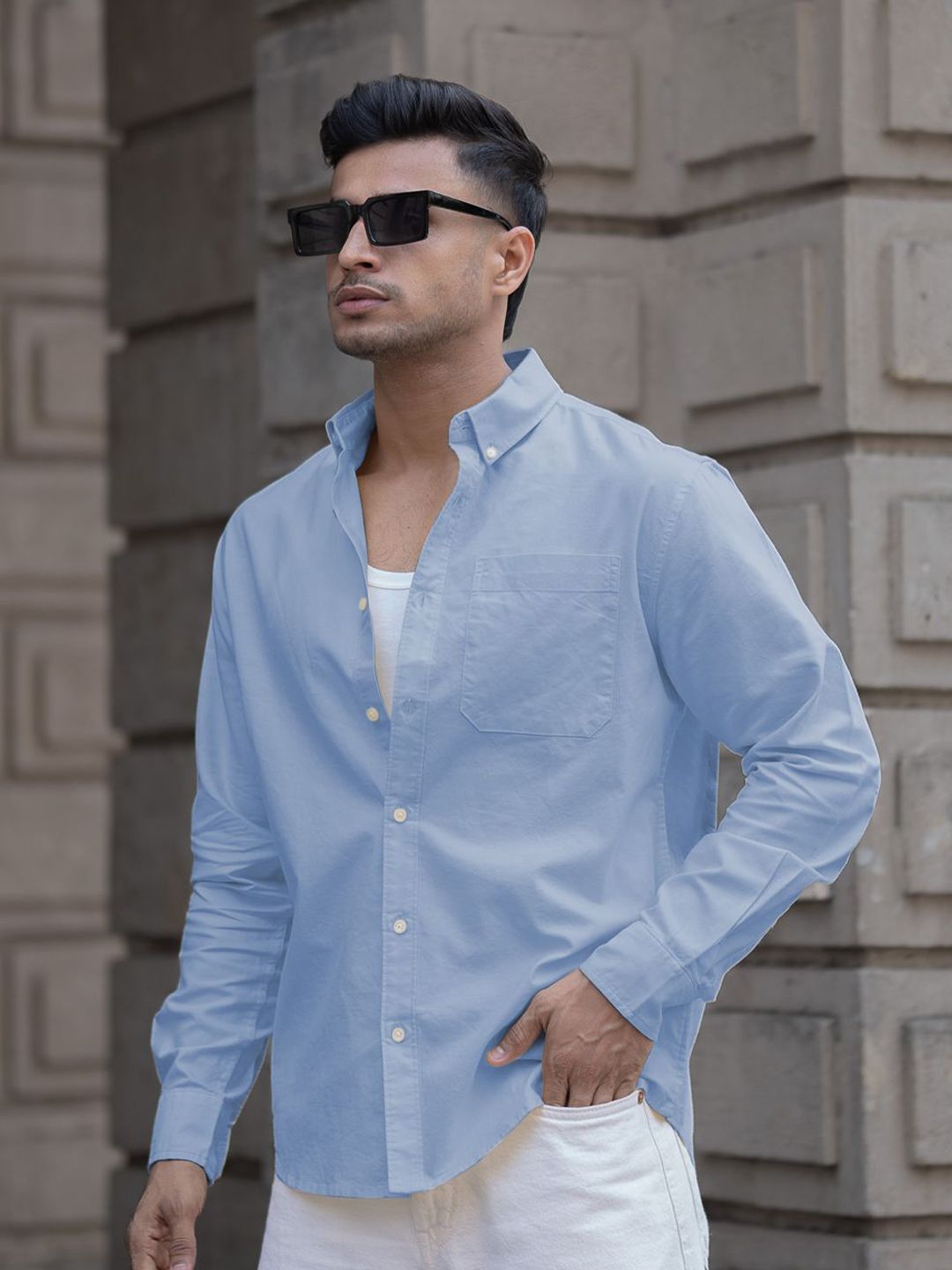Powerlook Men Solid Spread Collar Cotton Casual Shirt
