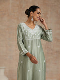 House of Chikankari Women Green Chanderi Chikankari Embroidered Kurta