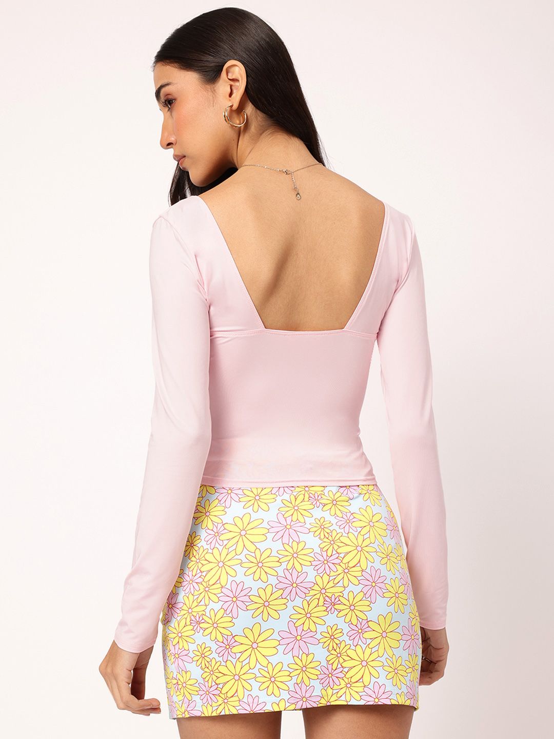 DressBerry Pastel Pink Paradise Sweetheart Neck Fitted Top