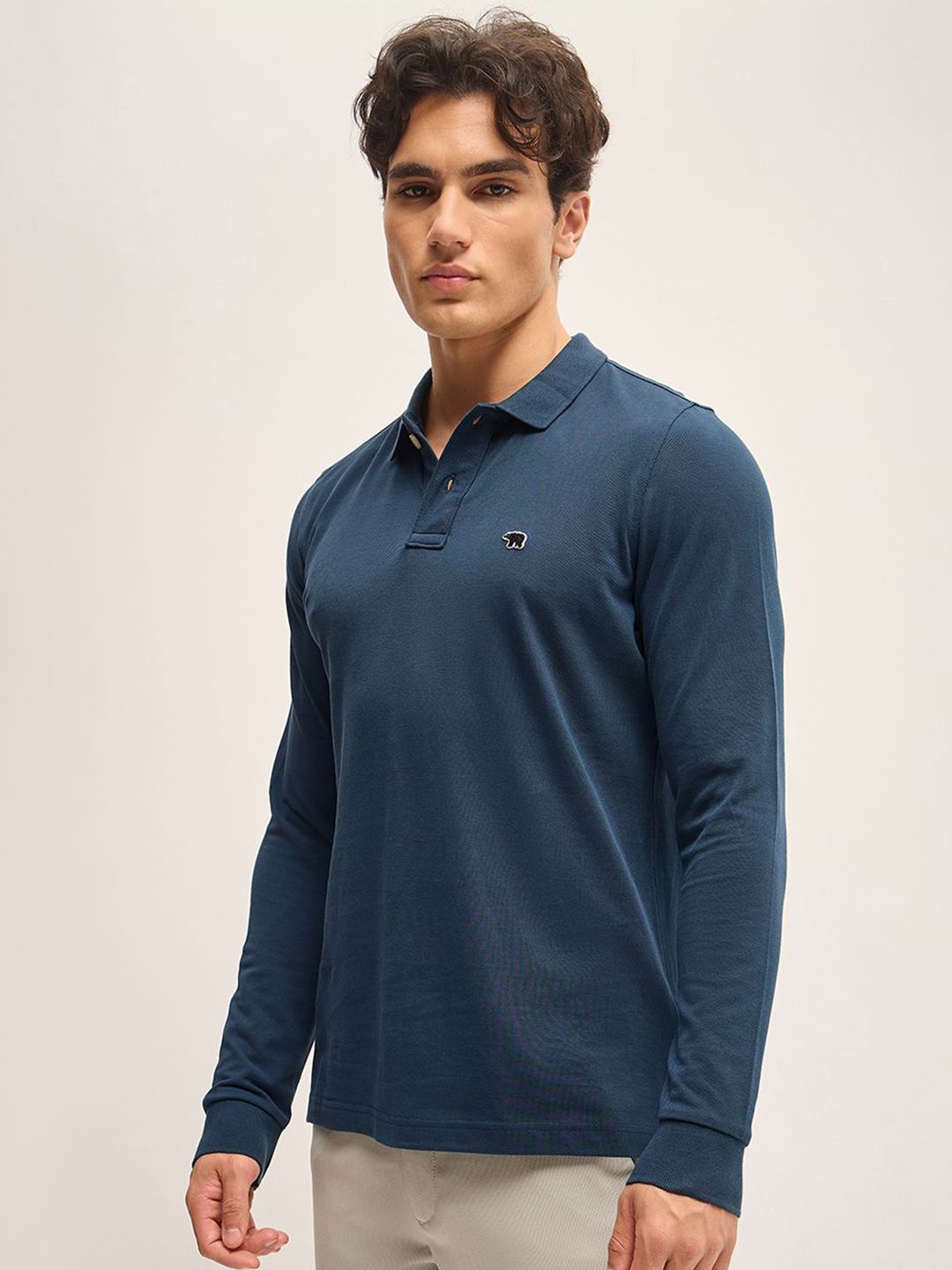 THE BEAR HOUSE Men Solid Polo Collar Pure Cotton T-shirt