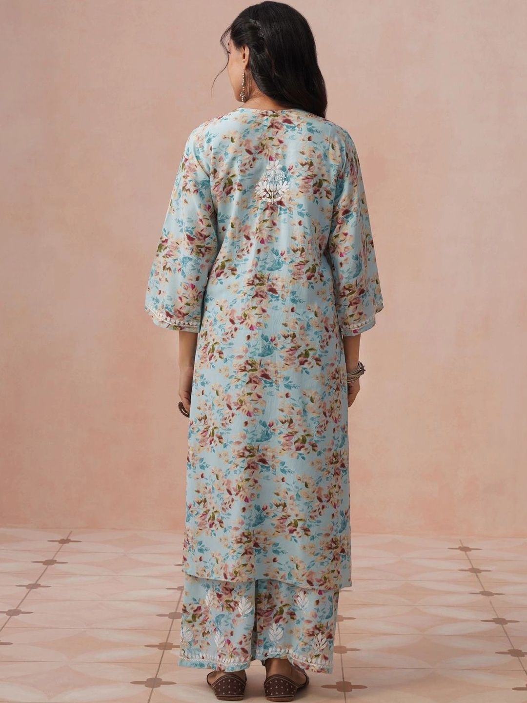 House of Chikankari Women Printed Regular Chikankari Kurta with Trousers