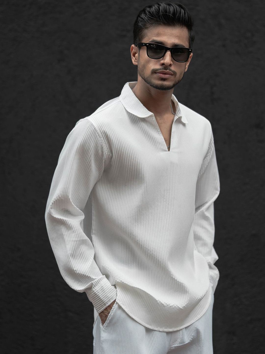 Powerlook Self Design Polo Collar Long Sleeves T-Shirt With Trouser