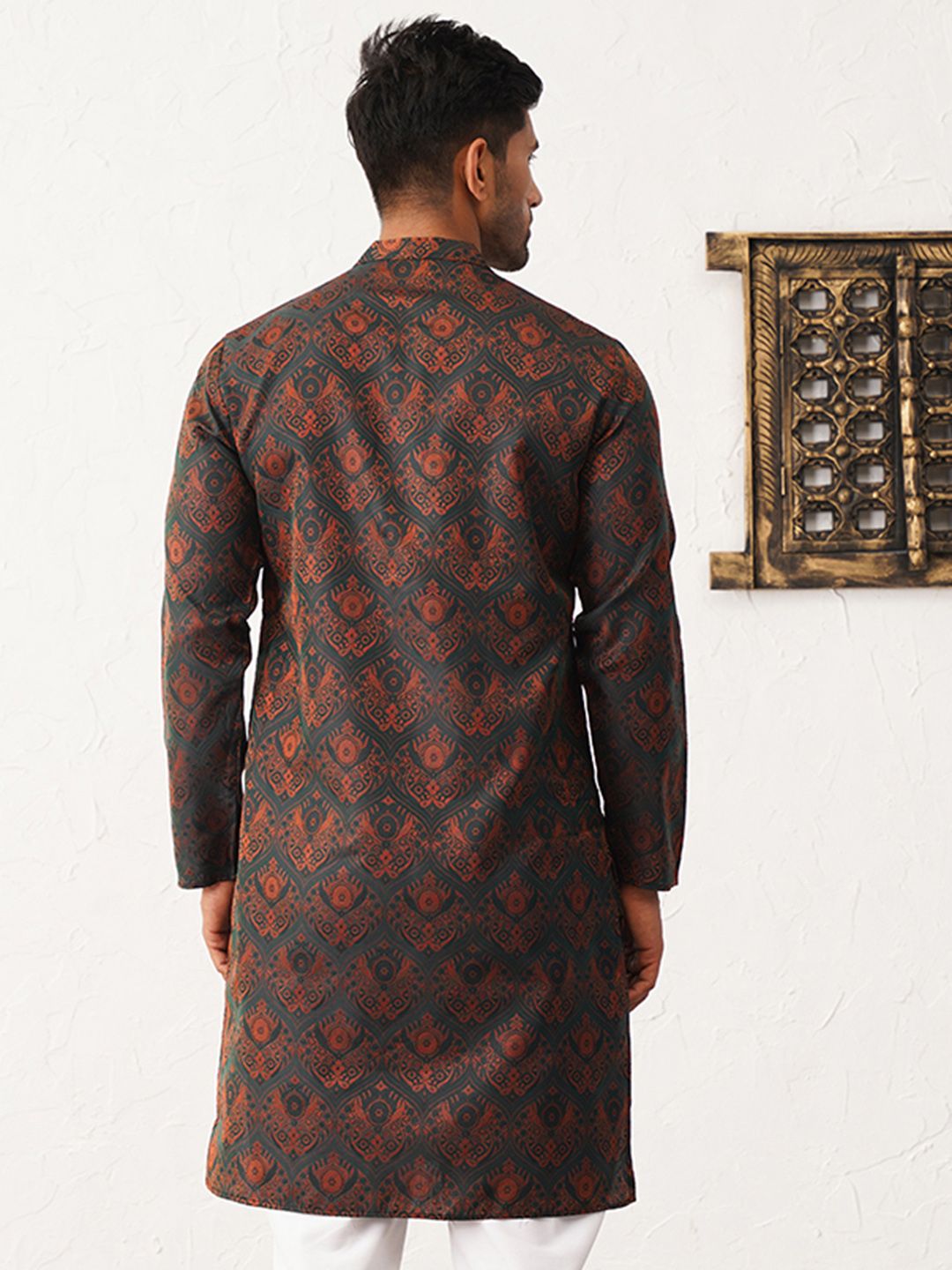 JOMPERS WOVEN Design Printed Mandarin Collar Straight Kurta