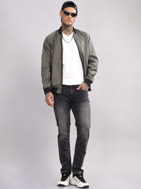 ADRO Men Stand Collar Solid Casual Bomber Jacket