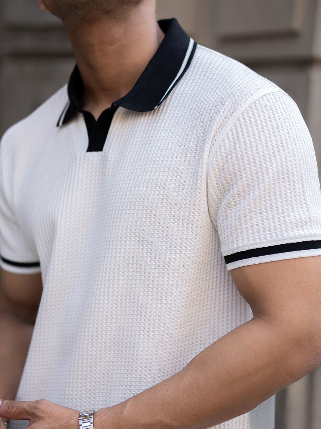 Powerlook Men Self Design Polo Collar Cotton T-shirt
