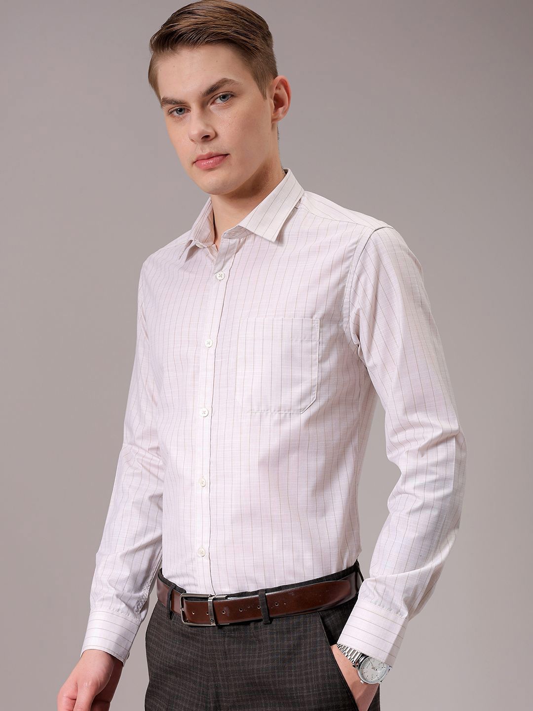 The Indian Garage Co. X Luxe Men Spread Collar Multi Striped Slim Fit Formal Shirt