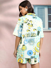 ESPYR By Tokyo Talkies Lapel Collar Printed Shirt With Shorts