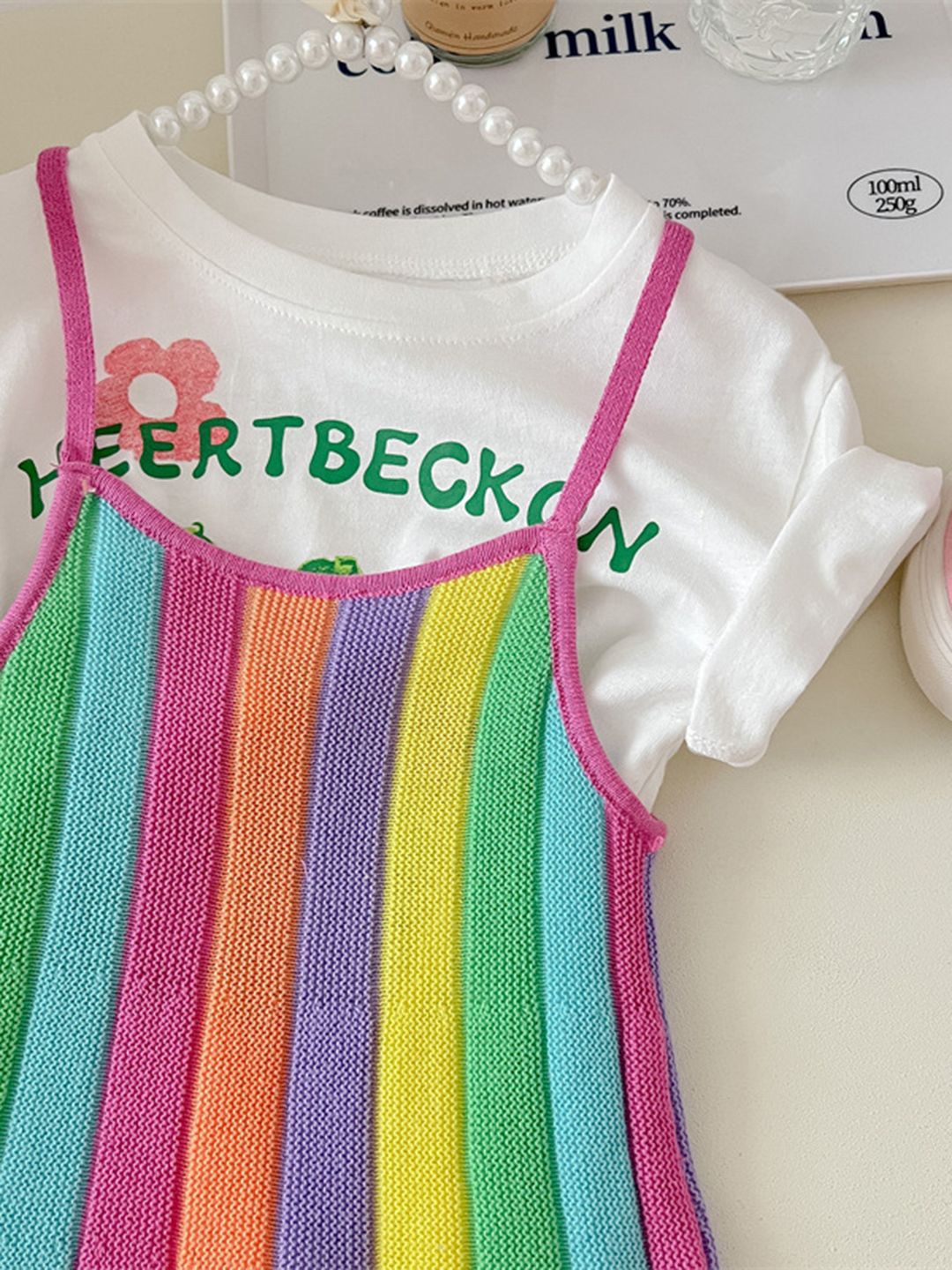 YK Girls Striped Shoulder Strap Top