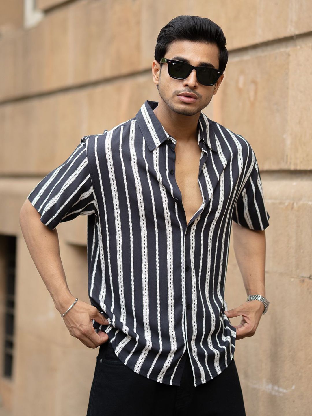 Powerlook Men Printed Stripe Lightweight Shirt
