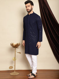 Anouk Embroidered Sequinned Mandarin Collar Pure Cotton Kurta With Churidar