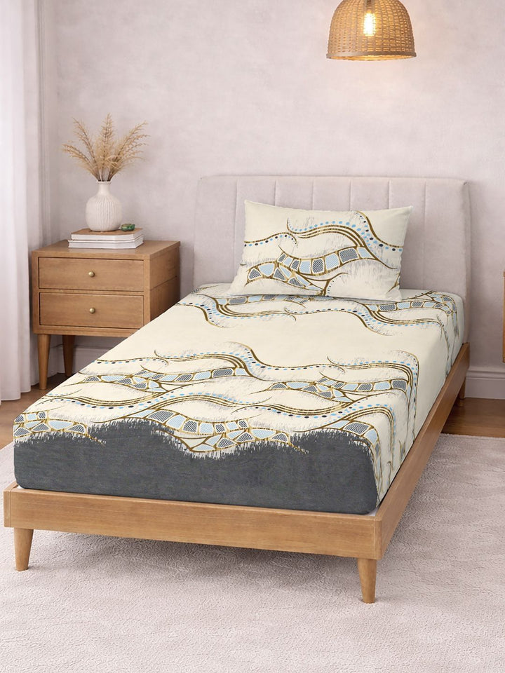 Myntra Elegant Homes Cream-Coloured 300 TC Single Bedsheet with 1 Pillow Covers
